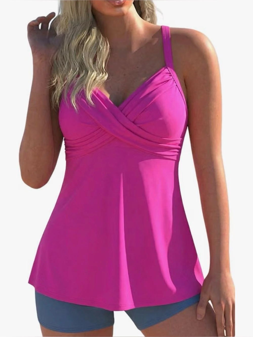 Women’s Plus Hilor Tankini Top Hot Pink Molded Cups Flowy Sz 18 Swim Swimsuit 1X